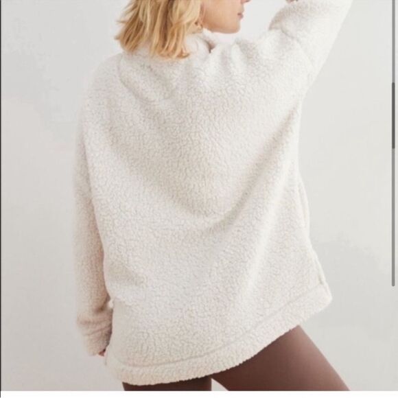 Aerie Sherpa half button sweater with pockets women's size large oversized fit - Picture 4 of 15